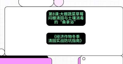 第8节：【大棚蔬菜草莓】闷棚清园与土壤消毒的&ldquo;桑拿浴&rdquo;，课程：《经济作物冬季清园&middot;实战防坑指南》#识农AI